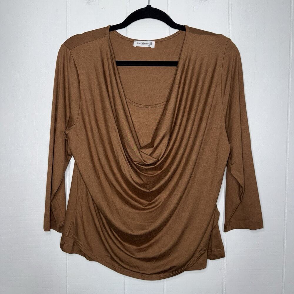 Kettlewell Women’s Brown Drape Cowl Neck Top Size LL (16)